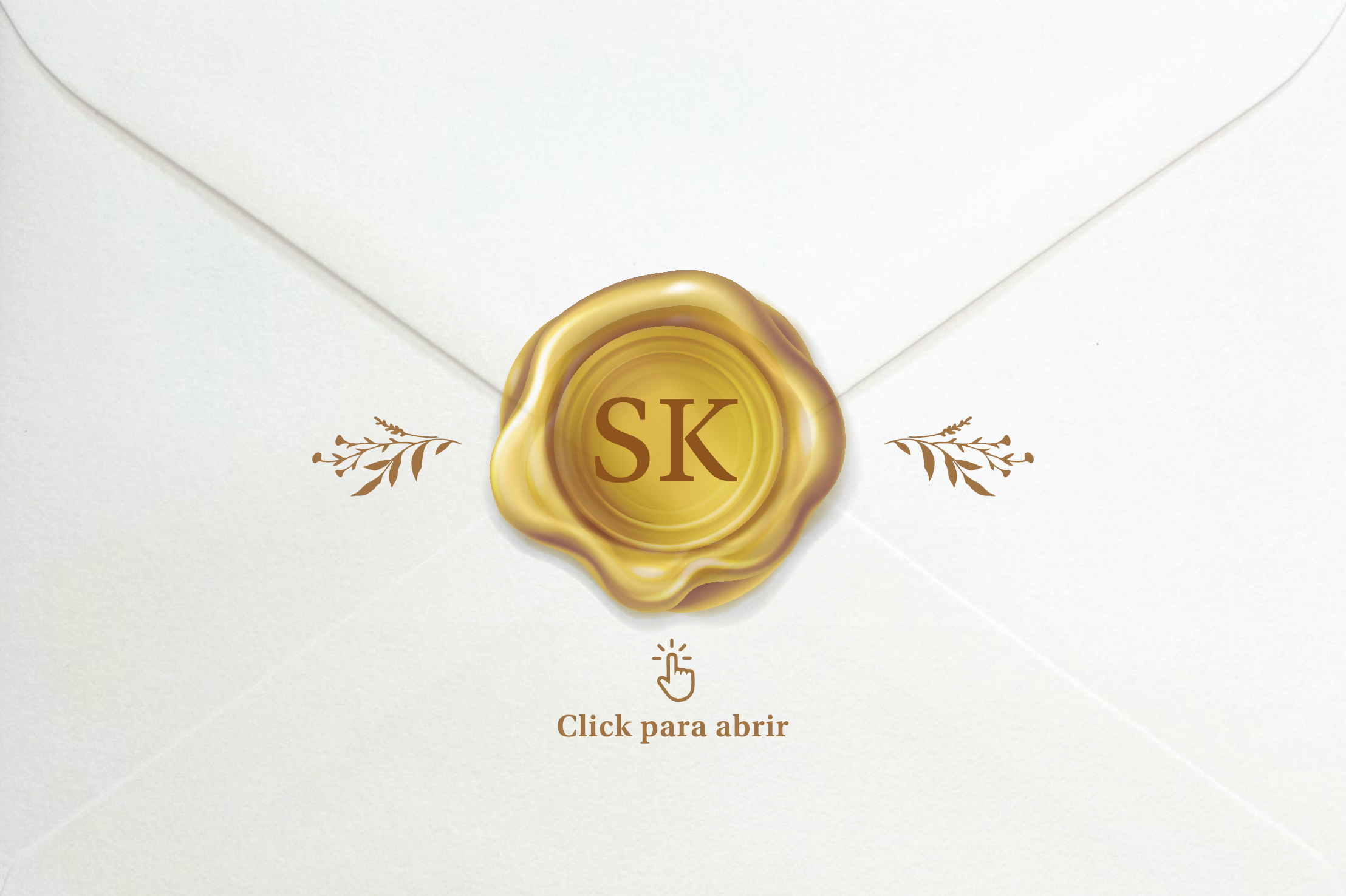 Sobre blanco con sello dorado SK. Click para abrir