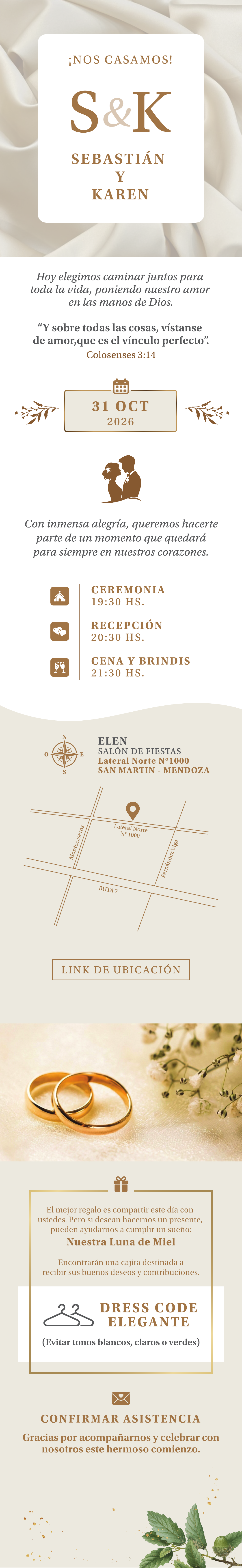 Invitación de casamiento de Sebastián y Karen, 31 de octubre de 2026